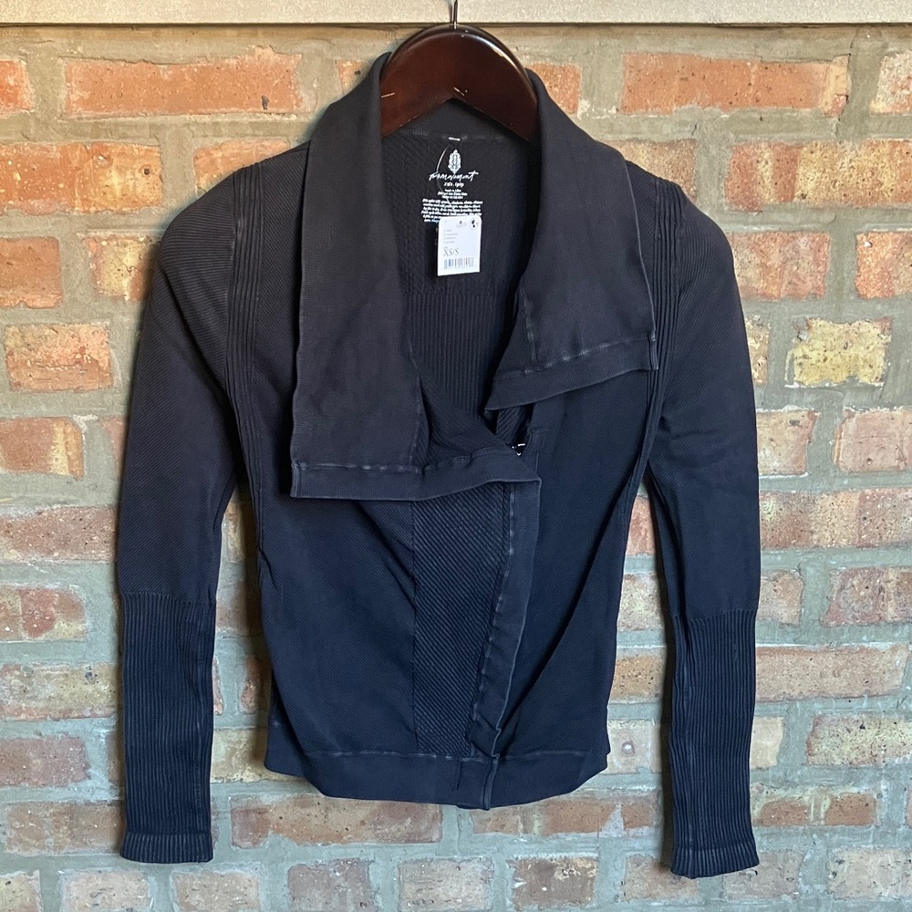 Free People Movement Seamless Mercury Moto Jacket in the washed black color